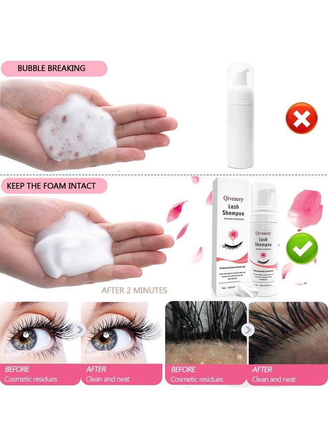 Qiveaory 150ml/5.07fl.oz Eyelash Extension Cleanser, Lash Shampoo for Eyelash Extension Eyelash Brush with Cap USB Lash Fan Mascara Brush Wash Bottle Reusable Makeup Remover Pad, Paraben & Sulfate Free - Image 4