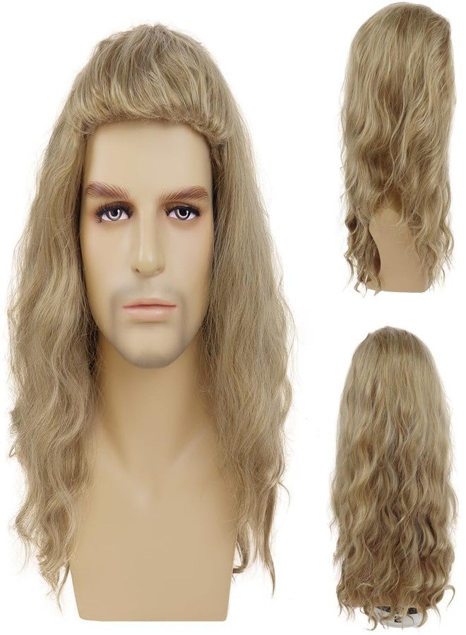 GNIMEGIL 20 inch Long Blonde Wig for Men Curly Middle Length Synthetic Hair Male Cosplay Rocker Punk 80s Costume Halloween Wig - Image 1