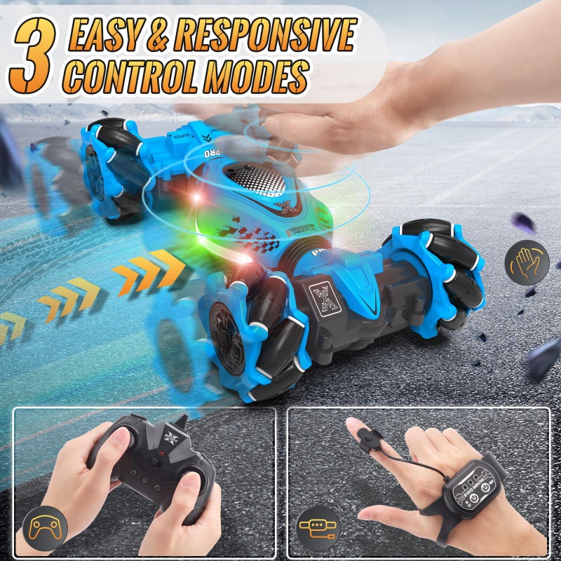 Pristar RC Cars  Gesture Sensing RC Stunt Car Toys for Boys Girls 6-12  2.4Ghz 4WD Remote Stunt Car with Spray Lights Music 360 Rotate Fast Off-Road Transform  Birthday Xmas Gifts for Kids Age 6-12 - Image 4