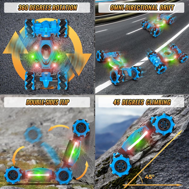 Pristar RC Cars  Gesture Sensing RC Stunt Car Toys for Boys Girls 6-12  2.4Ghz 4WD Remote Stunt Car with Spray Lights Music 360 Rotate Fast Off-Road Transform  Birthday Xmas Gifts for Kids Age 6-12 - Image 5