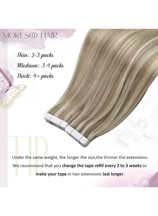 Moresoo Highlight Tape In Hair Extensions Blonde Tape In Extensions Human Hair For Short Hair Light Brown Highlighted With Blonde Hair Extensions Tape In Real Human Hair 12 Inch P9A60 20Pcs 30G - Image 3