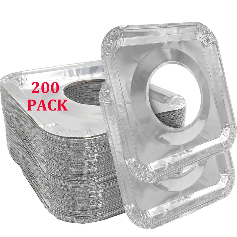200 Pack Disposable Gas Burner Liners Square 85 Gas Stove Liners Stove Burner Covers Aluminum Foil Stove Burner Liners Gas Range Top Protectors Stove Top Covers For Gas Burners