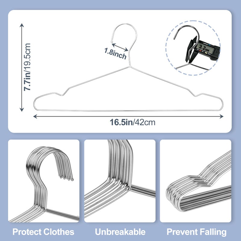UEAKPIC Metal Hangers Heavy Duty Clothes Hangers 100 Pack, Space Saving and Non-Slip Groove Stainless Steel Rustproof Clothes Hangers (11lb & 3.2mm), for Suits, Shirts, Pants, Dresses (Silver) - Image 2