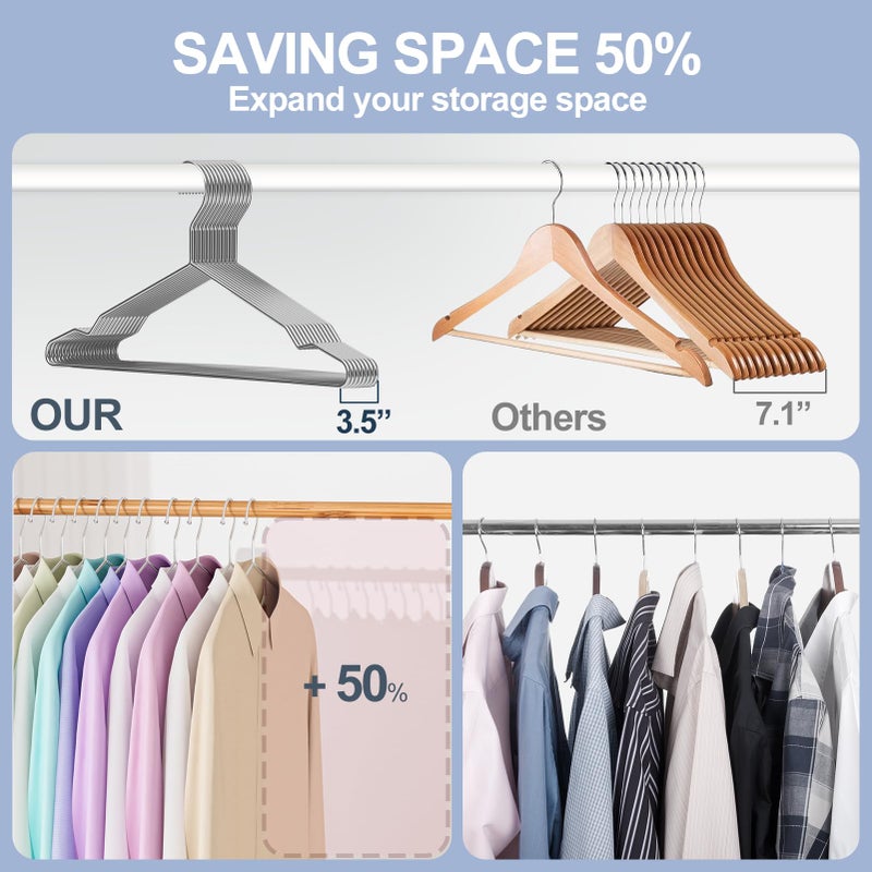 UEAKPIC Metal Hangers Heavy Duty Clothes Hangers 100 Pack, Space Saving and Non-Slip Groove Stainless Steel Rustproof Clothes Hangers (11lb & 3.2mm), for Suits, Shirts, Pants, Dresses (Silver) - Image 4