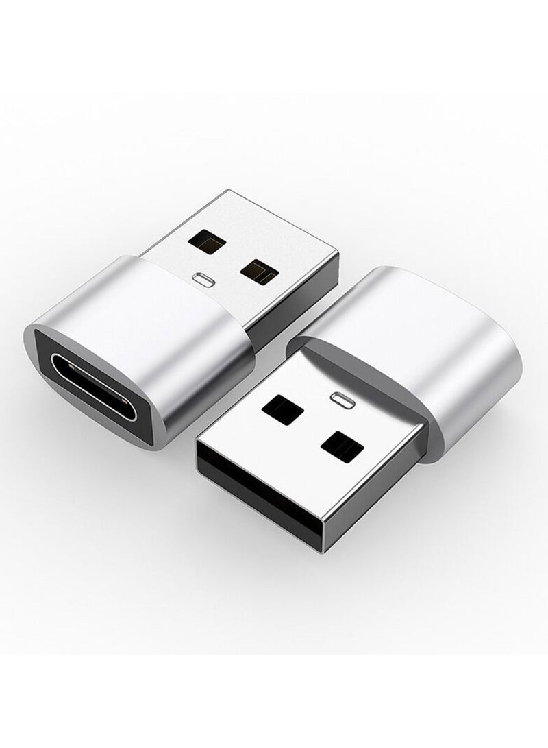 2 Pack New USB C Female to USB A Male Adapter Type C Charger Plug Power Converter (Silver) 
