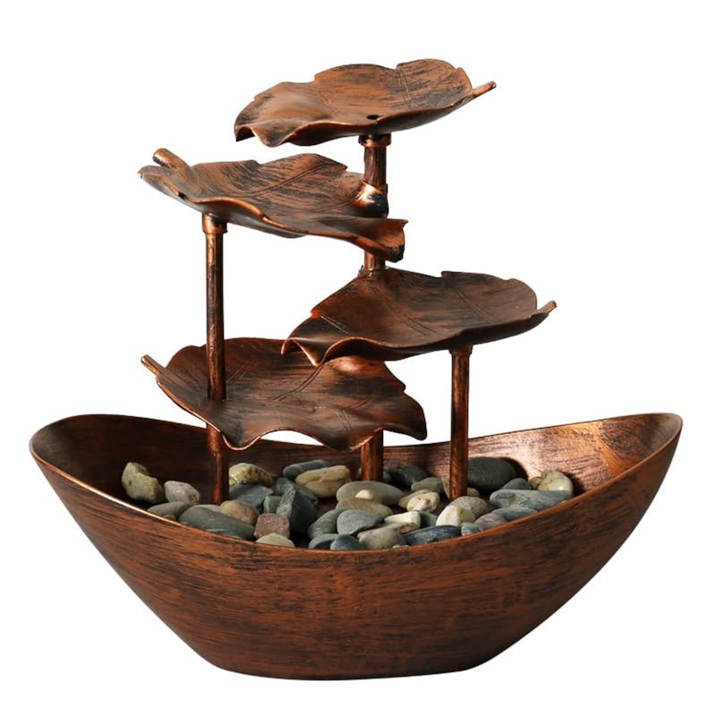 CHUNBANGDM Creative Ingot Lotus Leaf Flowing Water Tabletop Fountain with LED Night Light Automatic Pump USB Desk Fountain Home Office Decorbronzecoloured 