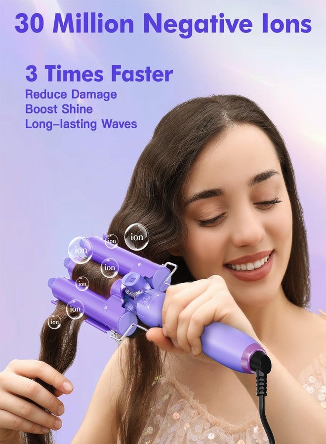 MOCEMTRY 5 in 1 Curling Wand Set (0.35"-1.25") with 3 Barrel Hair Crimper, Bubble Curling Wand and 3 Ceramic Barrels, Curling Iron 1 inch Crimper Hair Tool Waver with Two Temp Control, Gifts for Women, Purple - Image 5