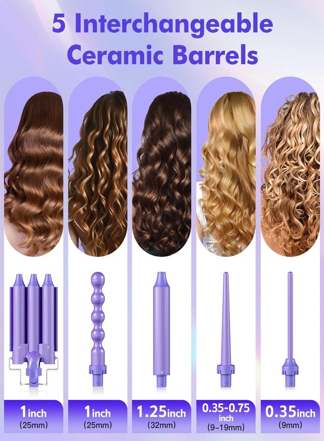 MOCEMTRY 5 in 1 Curling Wand Set (0.35"-1.25") with 3 Barrel Hair Crimper, Bubble Curling Wand and 3 Ceramic Barrels, Curling Iron 1 inch Crimper Hair Tool Waver with Two Temp Control, Gifts for Women, Purple - Image 2