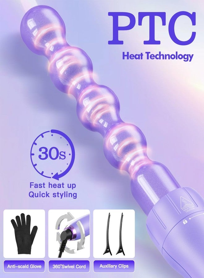 MOCEMTRY 5 in 1 Curling Wand Set (0.35"-1.25") with 3 Barrel Hair Crimper, Bubble Curling Wand and 3 Ceramic Barrels, Curling Iron 1 inch Crimper Hair Tool Waver with Two Temp Control, Gifts for Women, Purple - Image 4