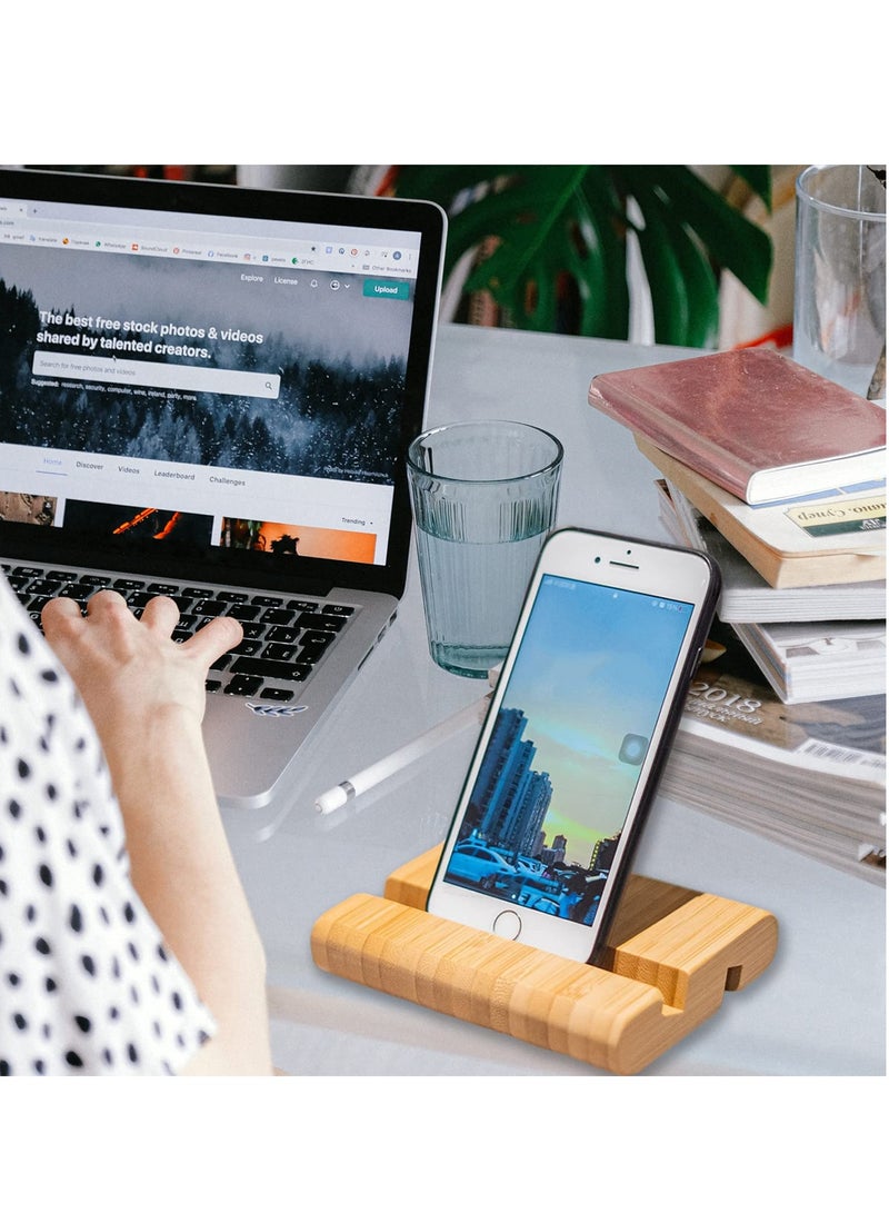 Excefore Bamboo Cellphone Stand Holder, 2Pcs Eco-Friendly Universal Portable Sturdiness Smartphones Desktop Holder for Tablet, Phone  - Image 2