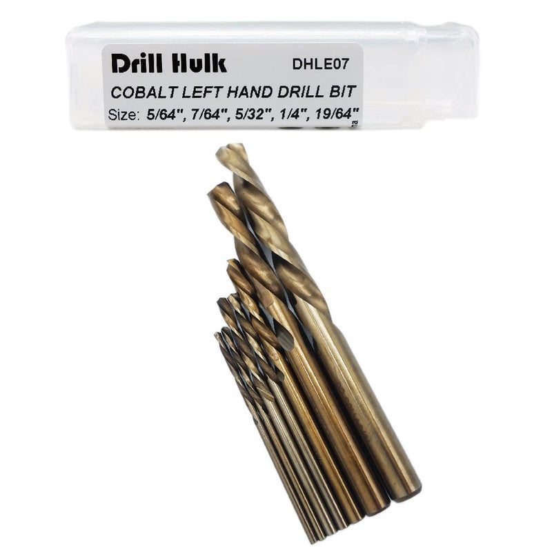 Drill Hulk 7-Piece M35 Cobalt Left Hand Drill Bit Set for Removing Damaged Bolts and Screws, 5/64-Inch, 7/64-Inch, 5/32-Inch, 1/4-Inch, 19/64-Inch - Image 1