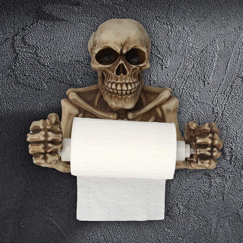 wweenuo Skull Toilet Paper Holder Retro, Halloween Decorations Wall Mount Toilet Tissue Paper Roll Storage Holder Stand Gothic Bathroom Accessory (Color) - Image 3