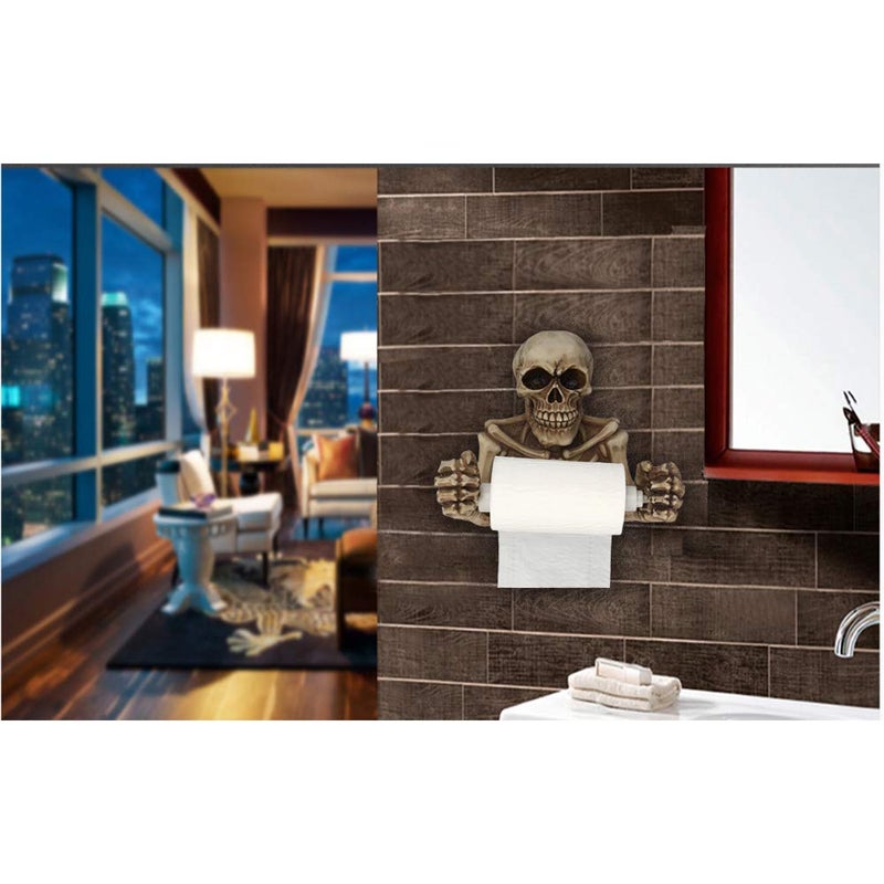wweenuo Skull Toilet Paper Holder Retro, Halloween Decorations Wall Mount Toilet Tissue Paper Roll Storage Holder Stand Gothic Bathroom Accessory (Color) - Image 4