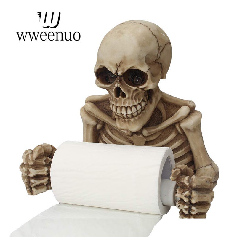 wweenuo Skull Toilet Paper Holder Retro, Halloween Decorations Wall Mount Toilet Tissue Paper Roll Storage Holder Stand Gothic Bathroom Accessory (Color) - Image 5