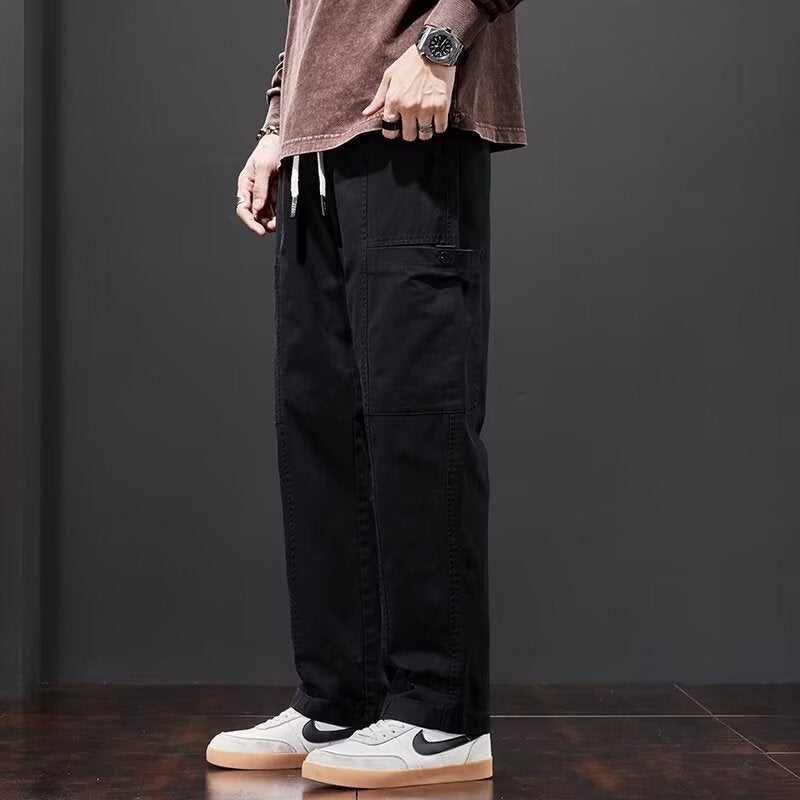 Khaki Cargo Pants Mens Loose Streetwear Black (cavalry oblique)