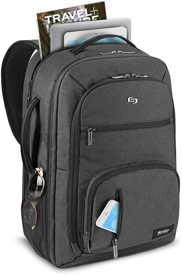 Solo New York TSA Laptop Backpack for Women  Men Carry On Bookbag for Travel  Work Lightweight Bag Mesh Side Pockets Padded Straps Fits 173 Computer  Grand Travel Grey - Image 5