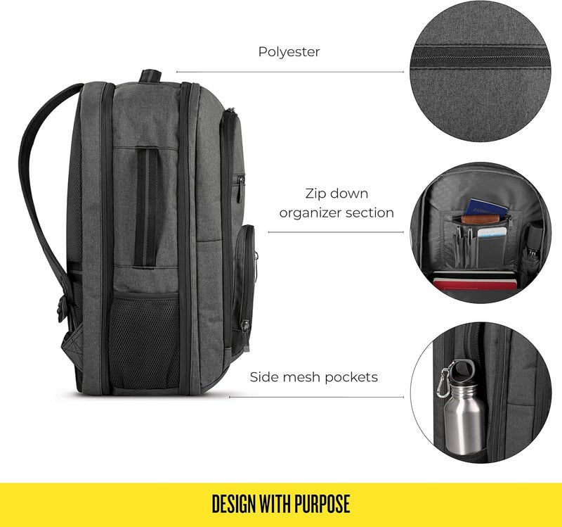 Solo New York TSA Laptop Backpack for Women  Men Carry On Bookbag for Travel  Work Lightweight Bag Mesh Side Pockets Padded Straps Fits 173 Computer  Grand Travel Grey - Image 3