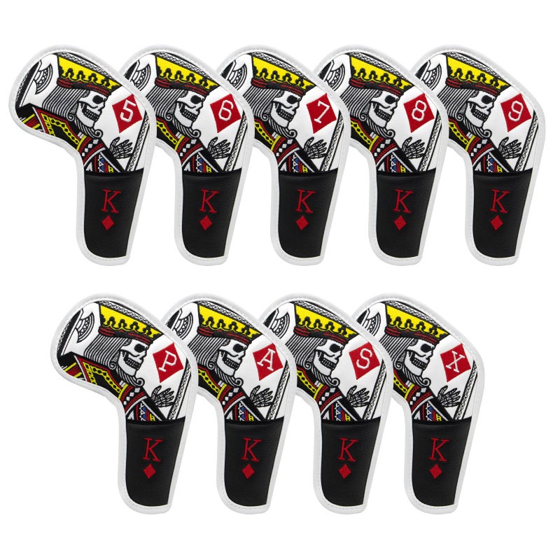 BAIRBRE Golf Club Covers Poker Diamond King Driver Cover Fariway Wood Headcover 3 Hybrid Head Covers Blade Putter Cover Mallet Putter Haedcovers with Magnetic Closure for Most Brand Golf Iron Covers - Image 2