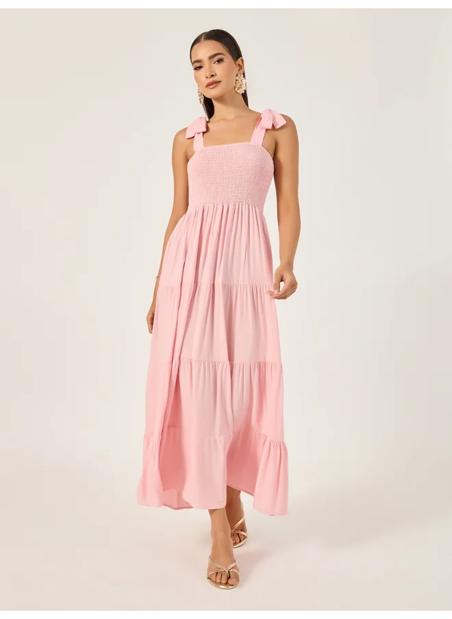 Styli Styli Smocked Strappy Tiered Maxi Dress