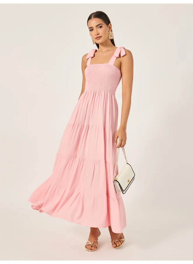 Styli Styli Smocked Strappy Tiered Maxi Dress