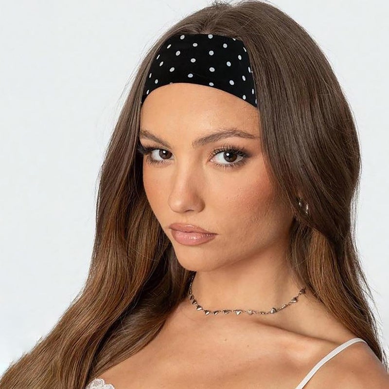 LYLYNB 2 Pack Black White Headband Set, Polka Dot Elastic Headbands Cute Hair Accessories Non Slip Fashion Head Bands Retro Design Head Wraps Soft Wide Headband for Women Hair Styling Supplies - Image 5