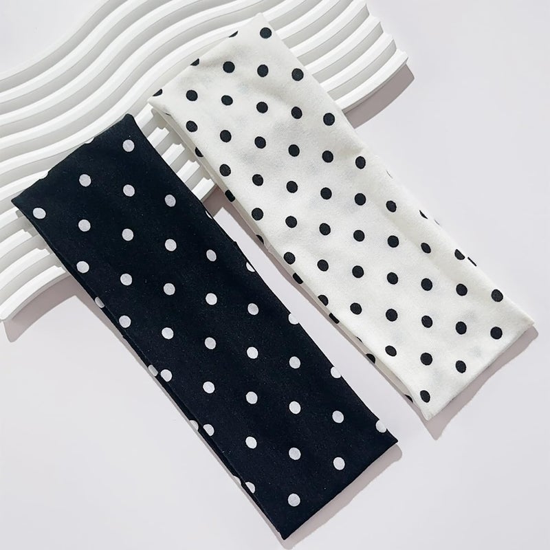 LYLYNB 2 Pack Black White Headband Set, Polka Dot Elastic Headbands Cute Hair Accessories Non Slip Fashion Head Bands Retro Design Head Wraps Soft Wide Headband for Women Hair Styling Supplies - Image 3