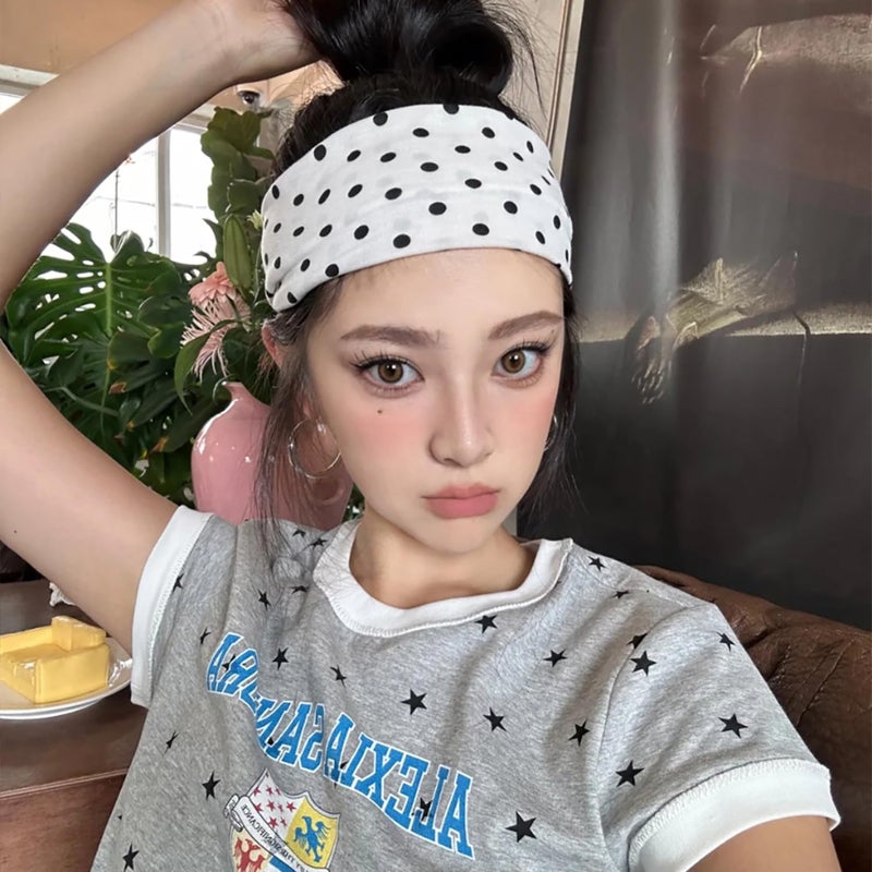 LYLYNB 2 Pack Black White Headband Set, Polka Dot Elastic Headbands Cute Hair Accessories Non Slip Fashion Head Bands Retro Design Head Wraps Soft Wide Headband for Women Hair Styling Supplies - Image 4