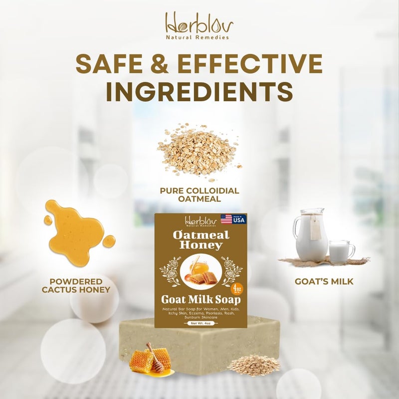 Herblov صابون حليب الماعز بالعسل والشوفان - صابون طبيعي للنساء والرجال والأطفال، للبشرة الحساسة، الإكزيما، الصدفية، الطفح الجلدي، حروق الشمس - منظف وجه و غسول للجسم بالشوفان المهدئ، مصنوع في الولايات المتحدة - Image 5