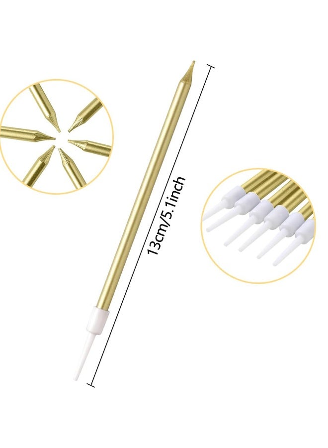 Chocisong 12PCS Party Long Thin Cake Candles Metallic Birthday Candles in Holders for Birthday Cakes Cupcake (Gold) - Image 2