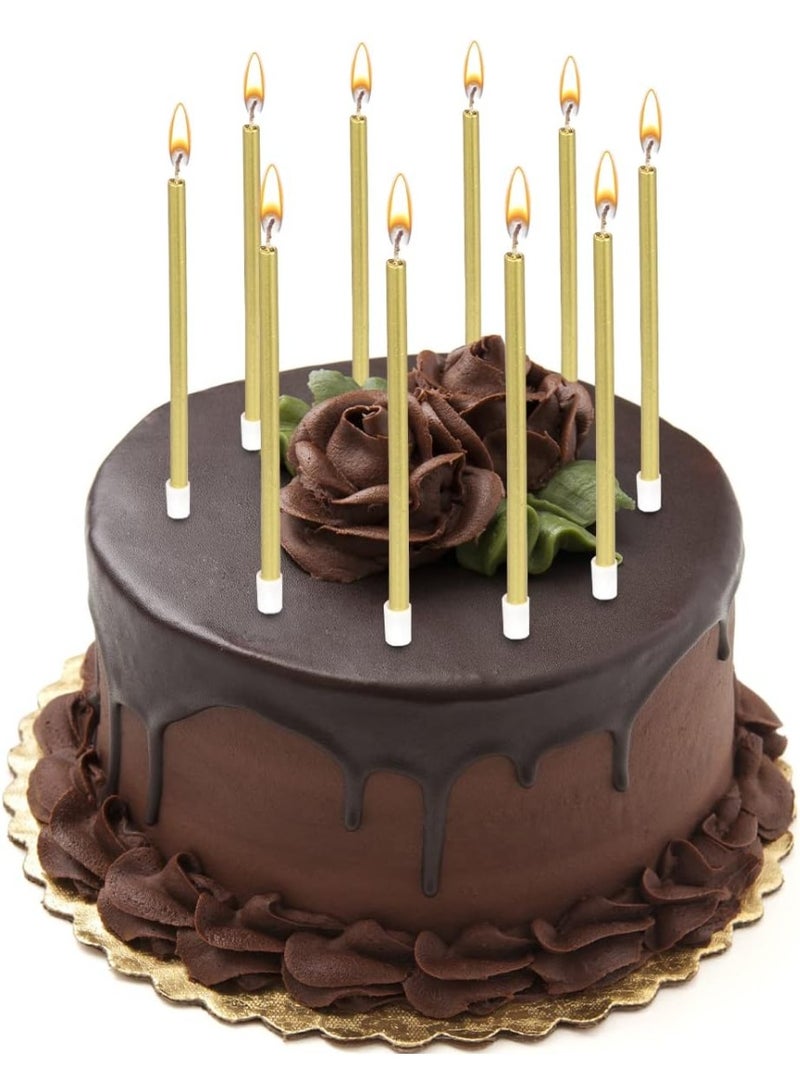 Chocisong 12PCS Party Long Thin Cake Candles Metallic Birthday Candles in Holders for Birthday Cakes Cupcake (Gold) - Image 3