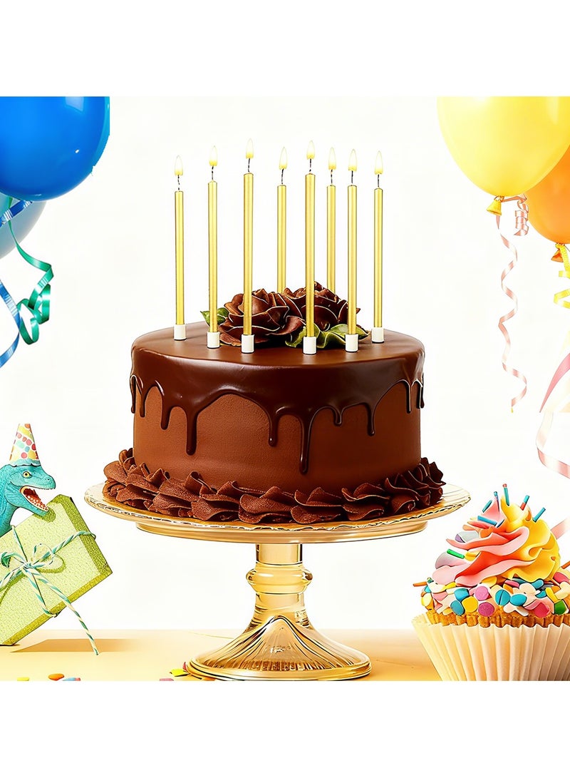 Chocisong 12PCS Party Long Thin Cake Candles Metallic Birthday Candles in Holders for Birthday Cakes Cupcake (Gold) - Image 1