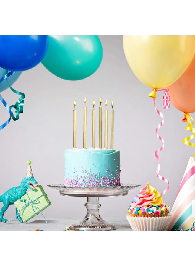 Chocisong 12PCS Party Long Thin Cake Candles Metallic Birthday Candles in Holders for Birthday Cakes Cupcake (Gold) - Image 4