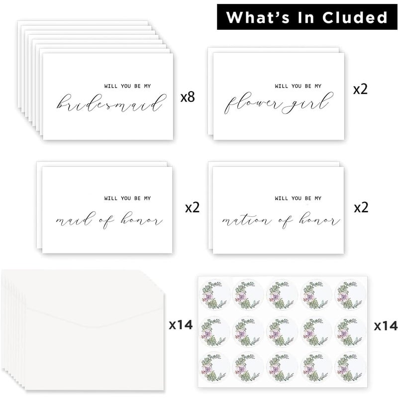 CDXHOME 14 PACK Bridesmaid Proposal Card Set |8 Will You Be My Bridesmaid | 2 Maid of Honor | 2 Flower Girl | 2 Matron of Honor Card | With Matching Envelope | 5.9x3.9 In - Image 2