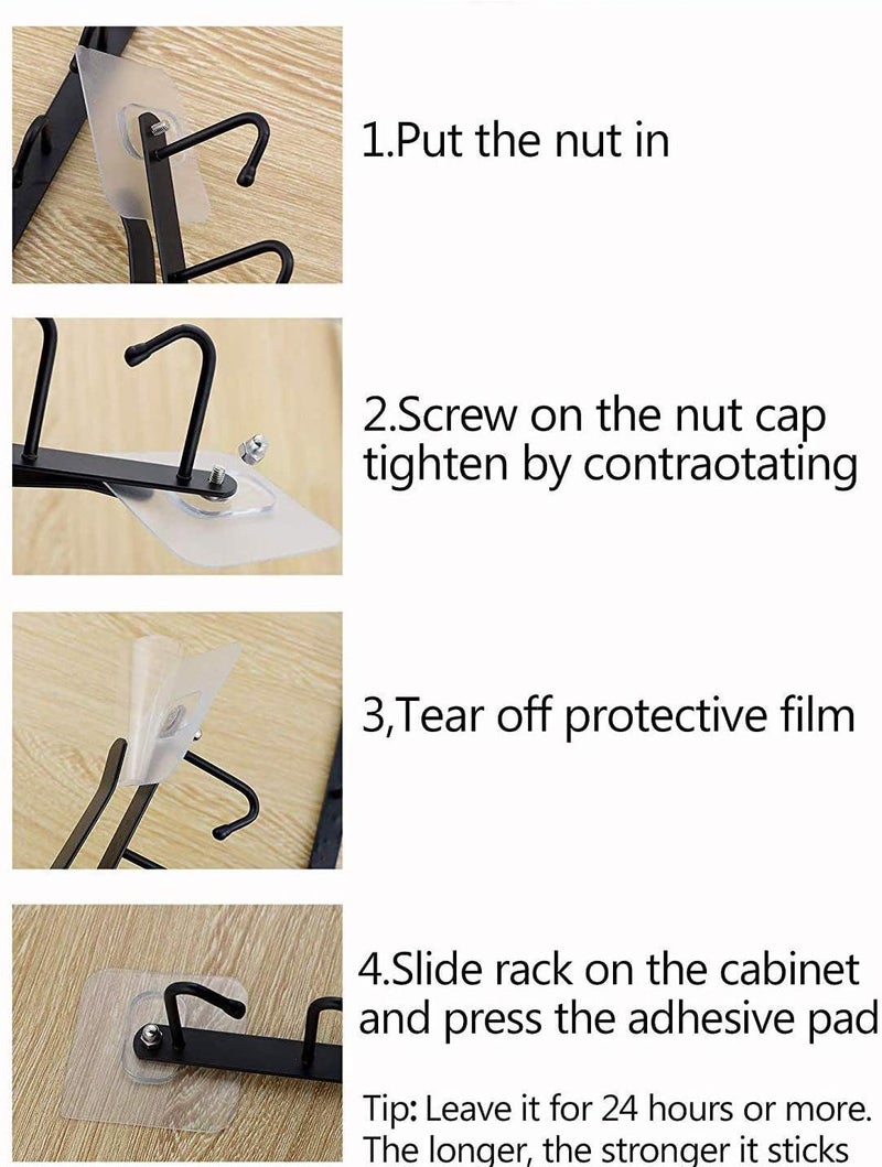 EigPluy AliCH 2pcs Mug Hooks Under Cabinet Mug Holder Rack,Nail Free Adhesive Coffee Cups Holder Hanger for Cups/Kitchen Utensils/Ties Belts/Scarf/Keys Storage, Fit for 0.8inch Thickness Shelf or Less (Black) - Image 5