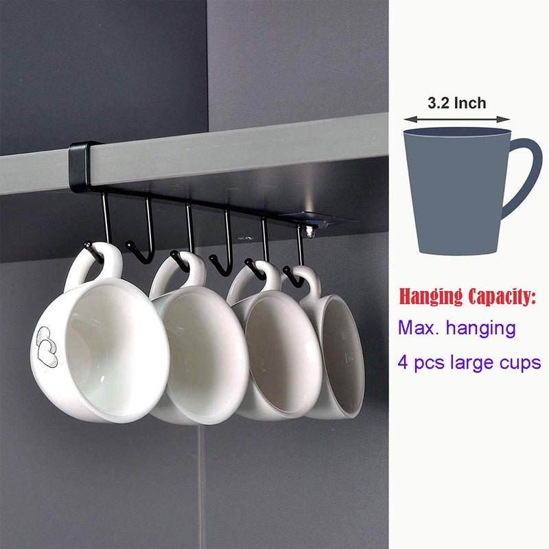 EigPluy AliCH 2pcs Mug Hooks Under Cabinet Mug Holder Rack,Nail Free Adhesive Coffee Cups Holder Hanger for Cups/Kitchen Utensils/Ties Belts/Scarf/Keys Storage, Fit for 0.8inch Thickness Shelf or Less (Black) - Image 4