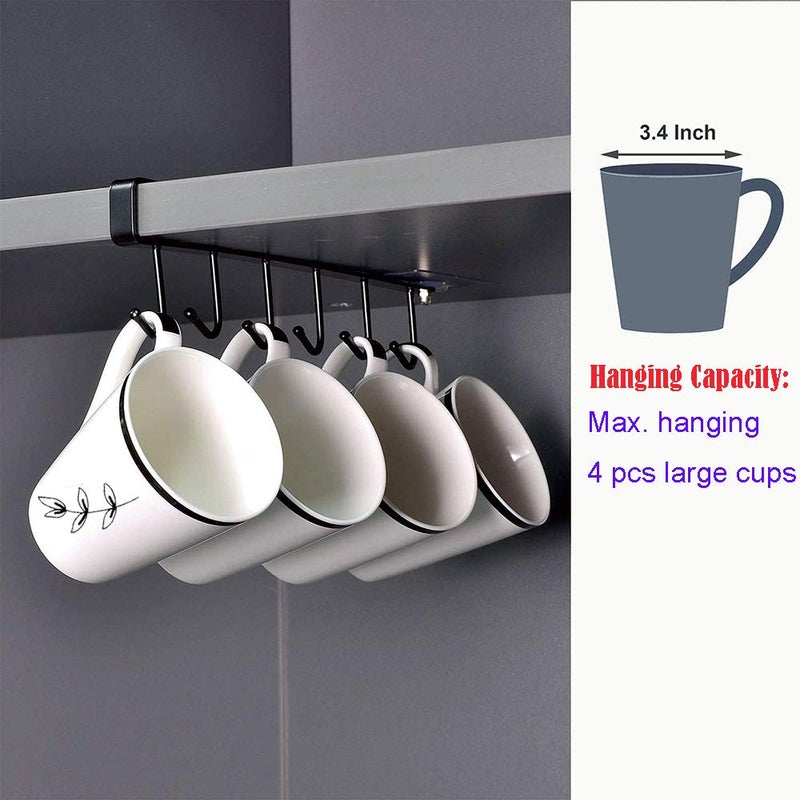 EigPluy AliCH 2pcs Mug Hooks Under Cabinet Mug Holder Rack,Nail Free Adhesive Coffee Cups Holder Hanger for Cups/Kitchen Utensils/Ties Belts/Scarf/Keys Storage, Fit for 0.8inch Thickness Shelf or Less (Black) - Image 3