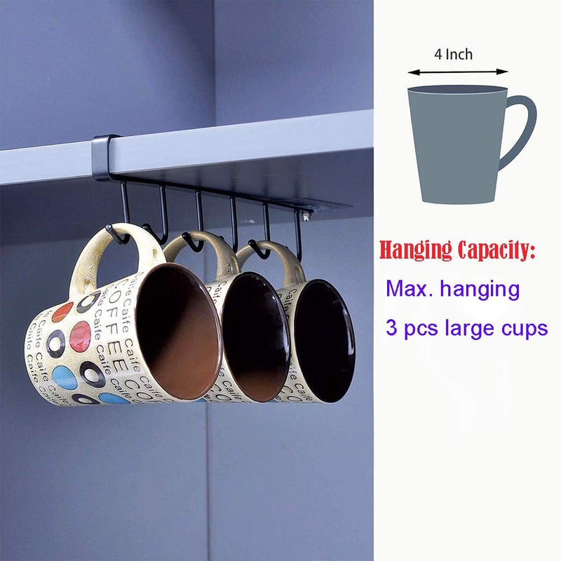 EigPluy AliCH 2pcs Mug Hooks Under Cabinet Mug Holder Rack,Nail Free Adhesive Coffee Cups Holder Hanger for Cups/Kitchen Utensils/Ties Belts/Scarf/Keys Storage, Fit for 0.8inch Thickness Shelf or Less (Black) - Image 2