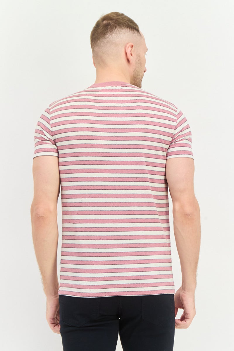 Peter Werth Men Crew Neck Short Sleeve Striped T-Shirts, Pink - Image 3
