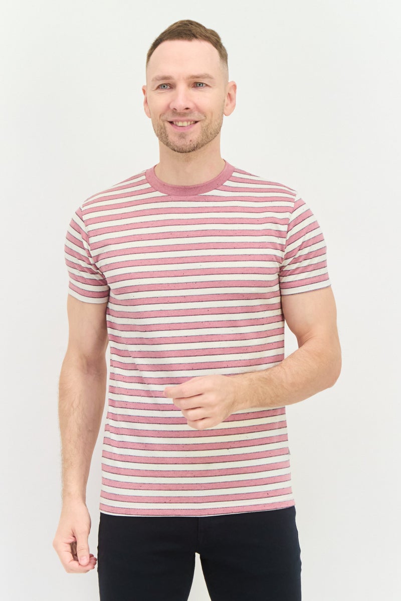 Peter Werth Men Crew Neck Short Sleeve Striped T-Shirts, Pink - Image 1