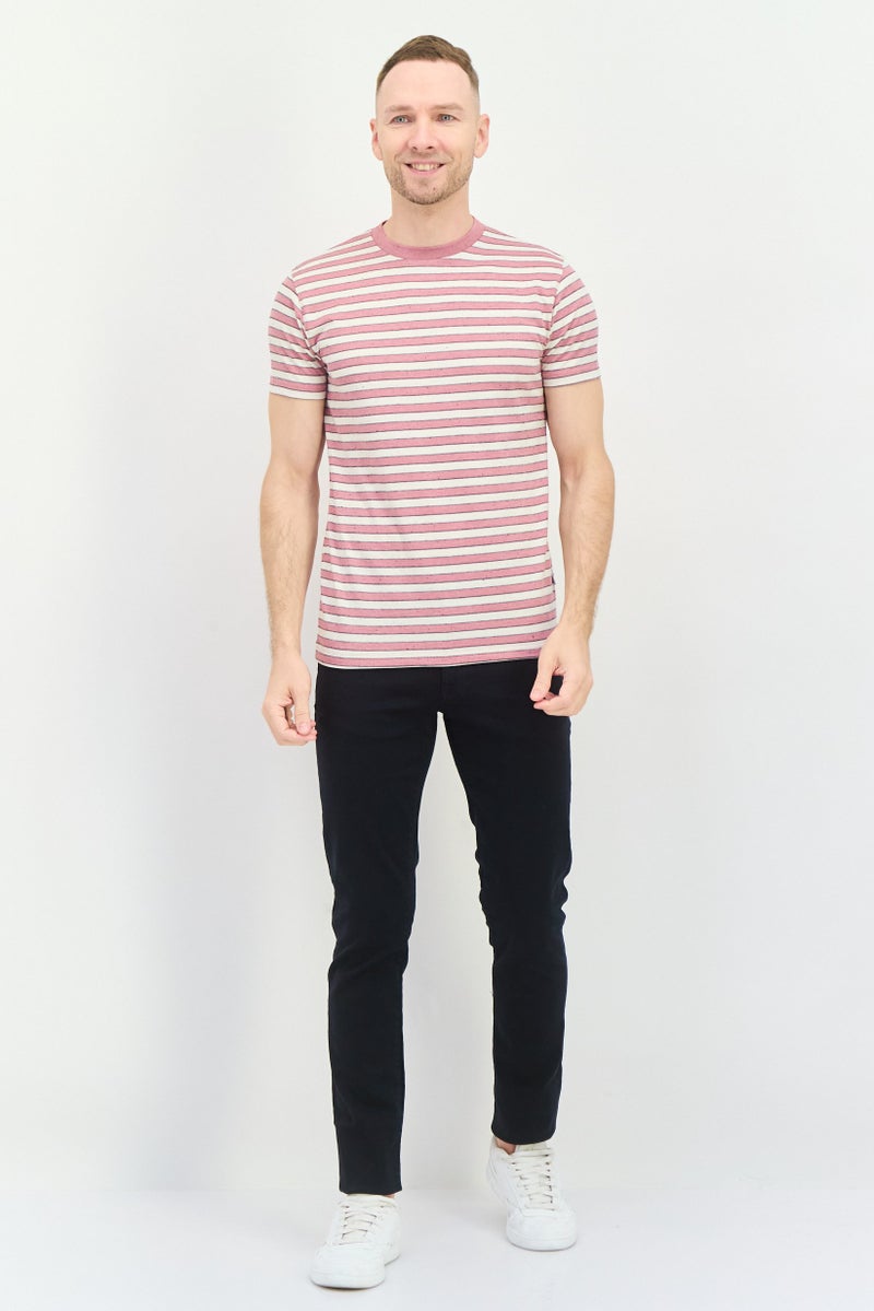 Peter Werth Men Crew Neck Short Sleeve Striped T-Shirts, Pink - Image 4