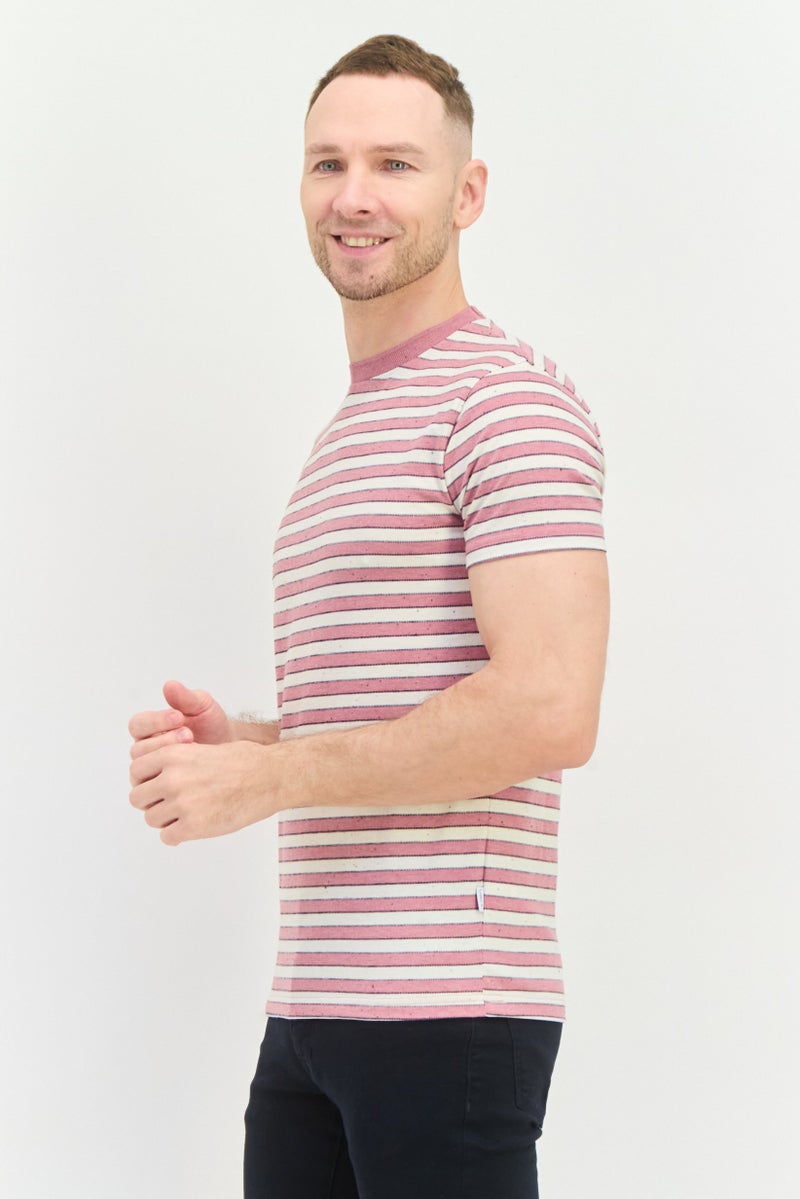 Peter Werth Men Crew Neck Short Sleeve Striped T-Shirts, Pink - Image 4