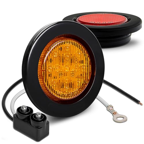 ONLINE LED STORE TRUE MODS 2pc 2.5" 12V Amber + Red Round LED Clearance Side Marker Light Kit [DOT Approved] [Reflector Lens] [Grommet & Plugs] [Flush-Mount] [Waterproof IP67] for Boat Trailer Semi Truck RV Peterbilt - Image 1