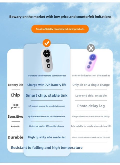 Mobile Phone Remote Control Apple Dedicated Bluetooth Remote Control Camera Self-timer Artifact Iphone Short Video Recording Million-Color:[moonlight White + 0.8m Lazy Stand] Bold Reinforcement/stable Support/special For Mobile Phones