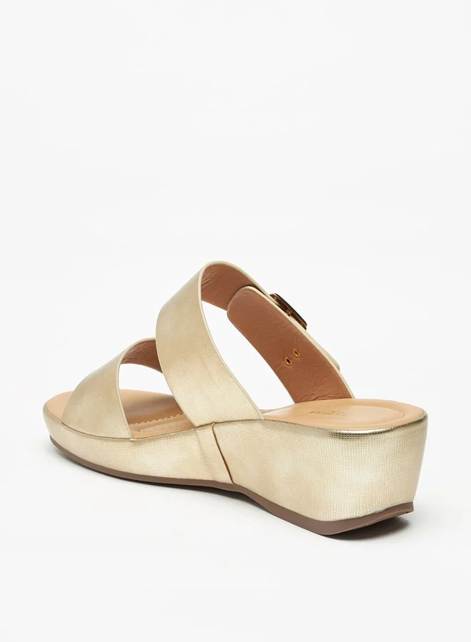 فلورا بيلا من شو إكسبرس Metallic Slip-On Sandals with Wedge Heels and Buckle Detail
