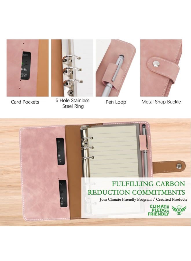 FYY A6 Binder Refillable Planner Notebook 6 Ring PU Leather Binder Journal with Pockets, Dividers, Refill Paper Pink - Image 3