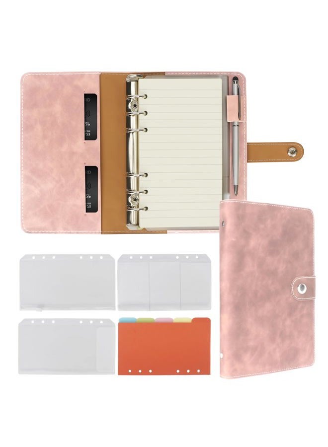 FYY A6 Binder Refillable Planner Notebook 6 Ring PU Leather Binder Journal with Pockets, Dividers, Refill Paper Pink - Image 1