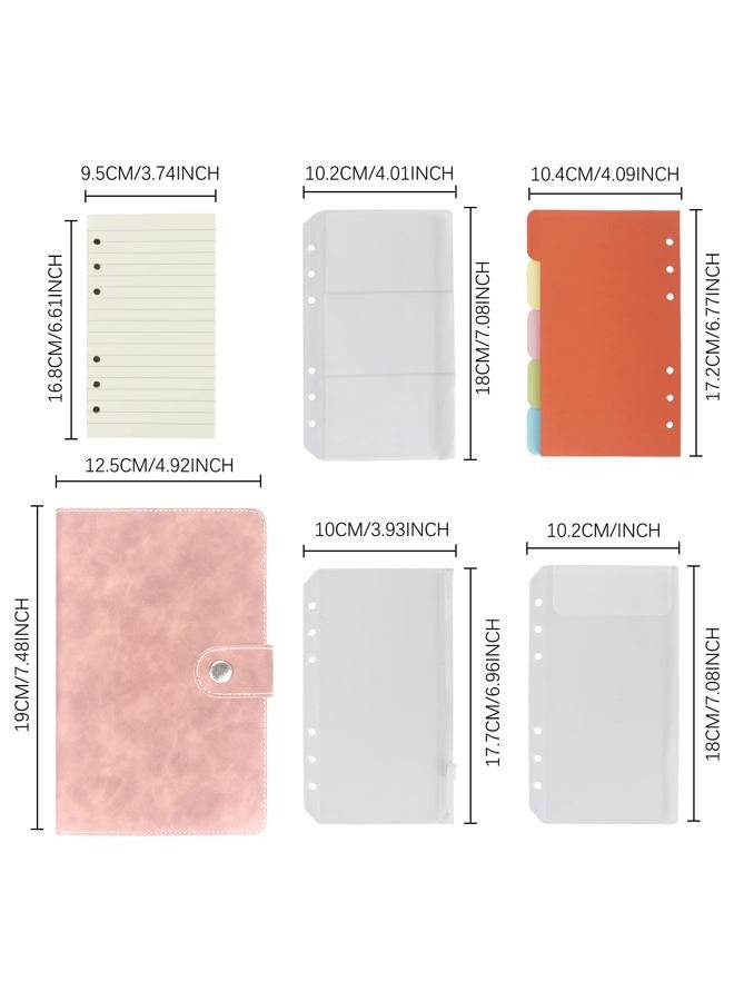 FYY A6 Binder Refillable Planner Notebook 6 Ring PU Leather Binder Journal with Pockets, Dividers, Refill Paper Pink - Image 2