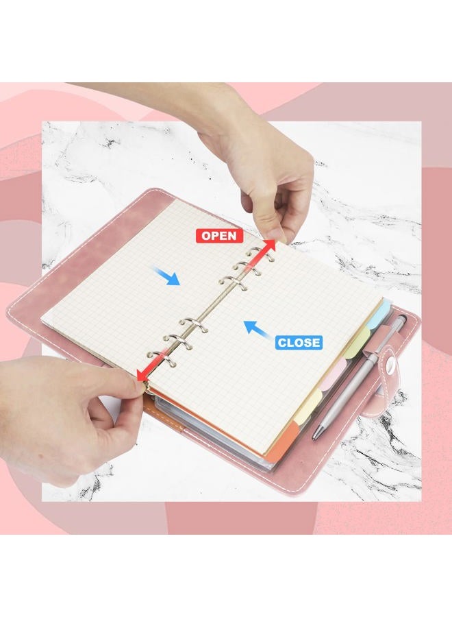 FYY A6 Binder Refillable Planner Notebook 6 Ring PU Leather Binder Journal with Pockets, Dividers, Refill Paper Pink - Image 5