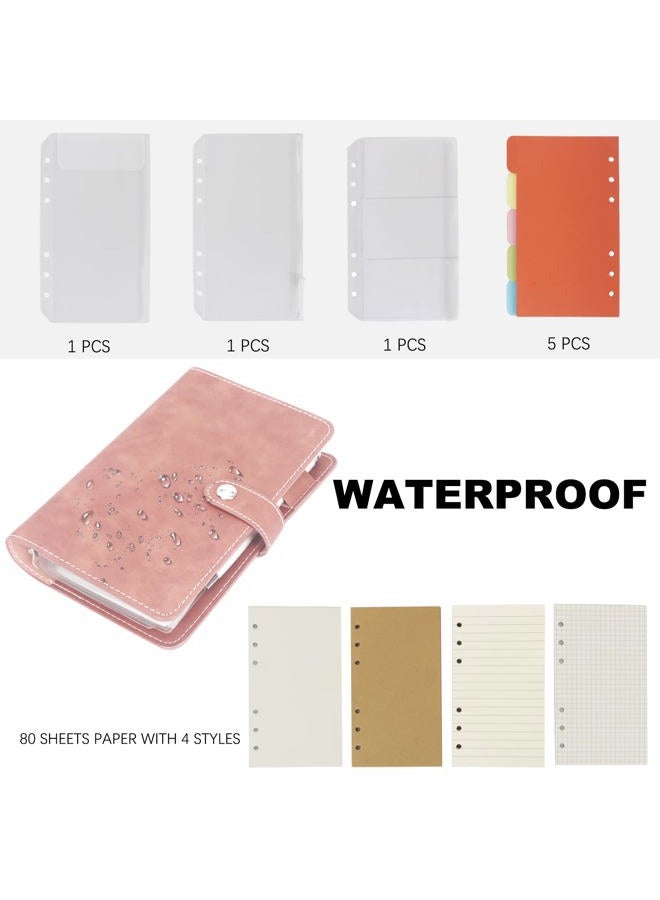 FYY A6 Binder Refillable Planner Notebook 6 Ring PU Leather Binder Journal with Pockets, Dividers, Refill Paper Pink - Image 4