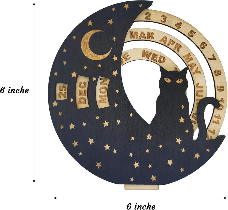 ENCIMART Cat Perpetual Desk Calendar,Reusable 6 Inch Wooden Mini Moon Calendar Creative Rotatable Disk Calendar Decoration,Desk Accessories for Home Office Decor for Cat Lovers - Image 5